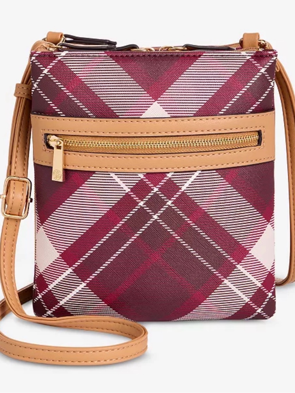 Giani Bernini Plaid Dasher Crossbody Organizer Bag in Burgundy and Cream